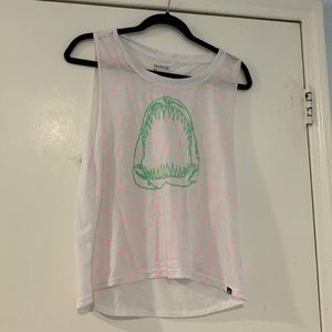 Hurley white tank top with shark teeth design, sized L